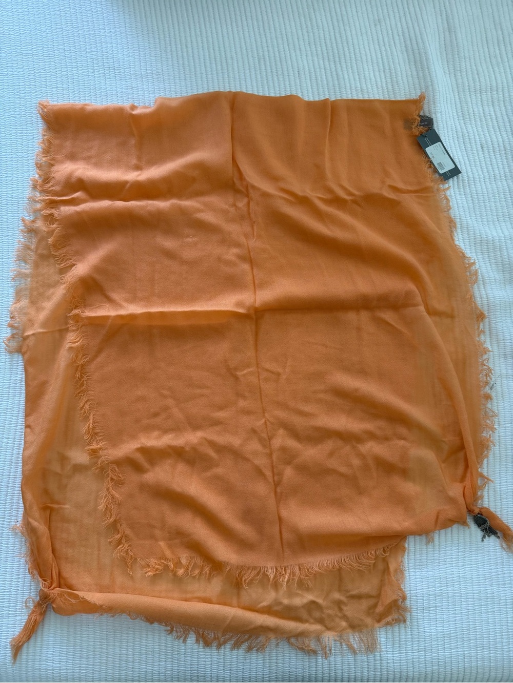 Lightweight Cashmere Orange Frayed Edge Scarf with Wing Charm